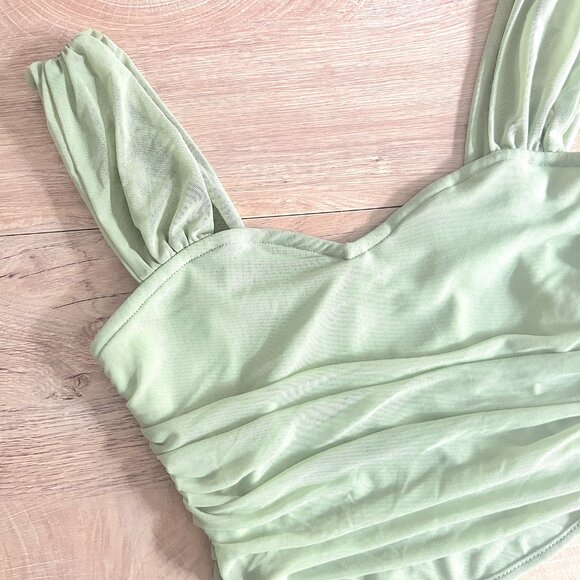 NWT SHEIN MOD Solid Ruched Wide Straps Top Mint Size Medium - Picture 3 of 6
